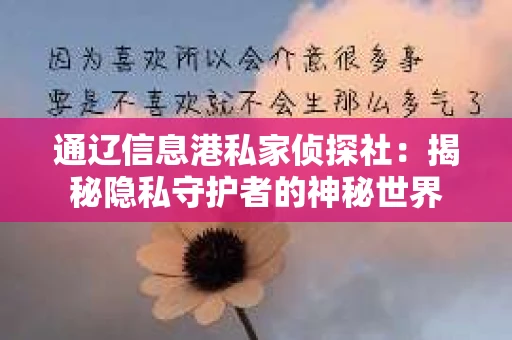 通辽信息港私家侦探社：揭秘隐私守护者的神秘世界